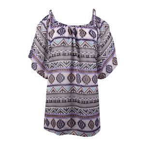 Miken Women's Cold-Shoulder Chiffon Dress Swim Cover-Up - White/Purple/Haze